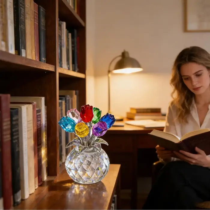 Rose en cristal avec vase