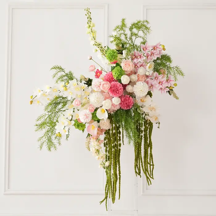 HMEOT Fleur artificielle H9150 Dahlia rose et verte