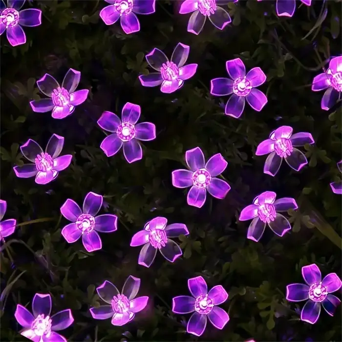 5/6.5/7/12M violet solaire fleur chaîne lumières fée LED