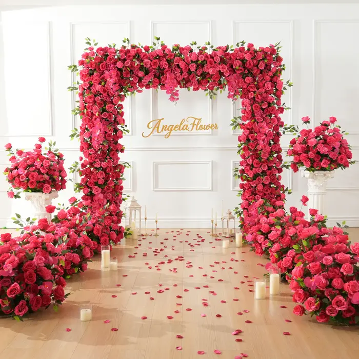Angela fleur A9035 rouge Rose chêne feuille