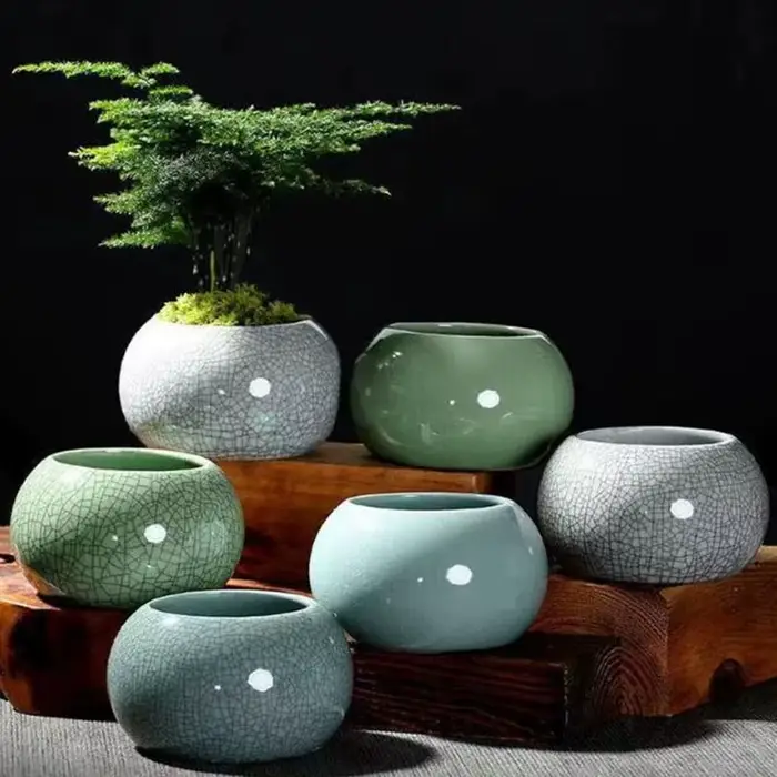 Geyao – Pot de plantes succulentes rond fait à la main