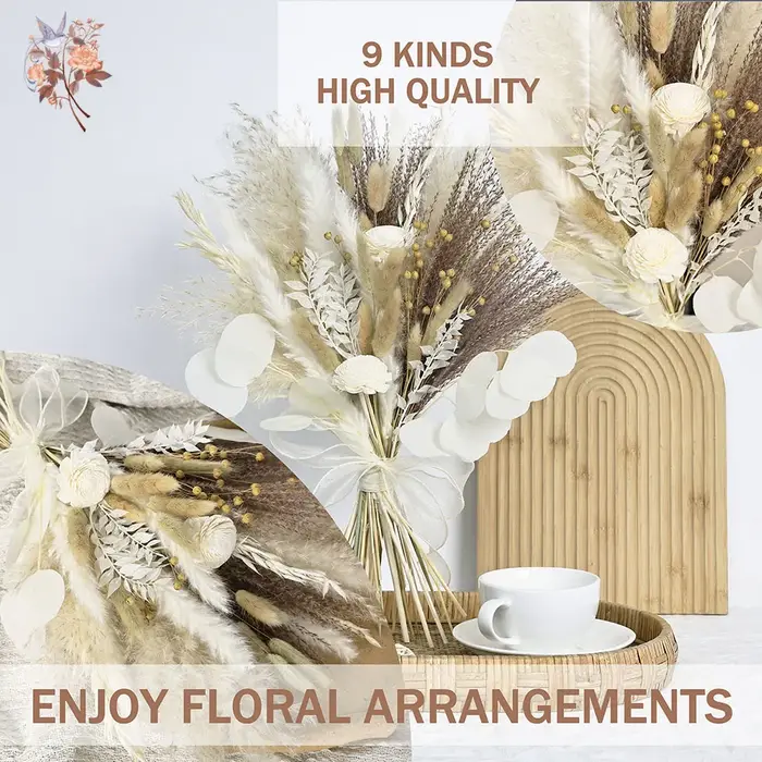 55 pièces nordique Boho maison fleurs séchées décor blanc Pampas herbe Mariage mariée