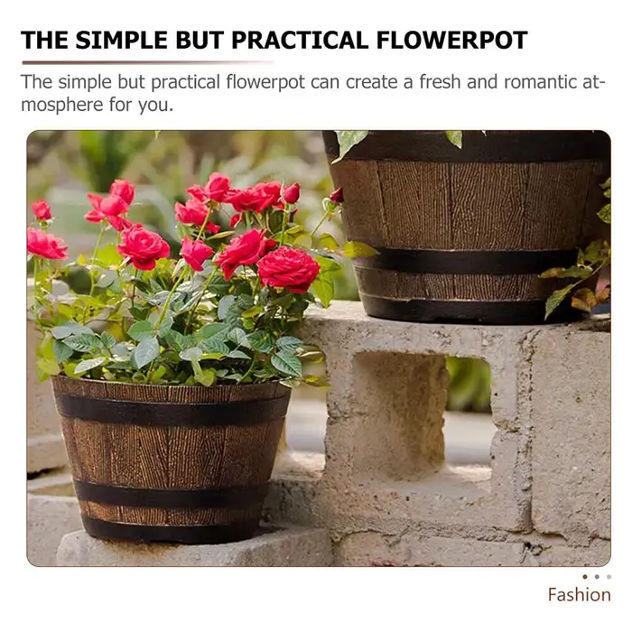 1 pièce, pot de fleurs en résine imitation baril de bois