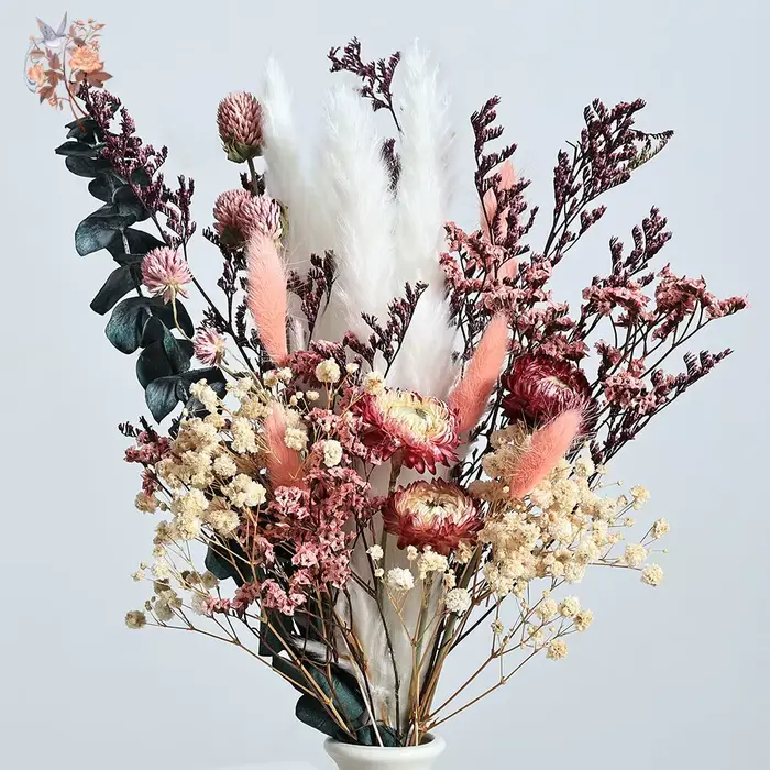 Nature sec Helichrysum Bracteatum Eucalyptus Bouquet de fleurs colorées Boho Chic centres de table pour mariage Pampas herbe décor à la maison