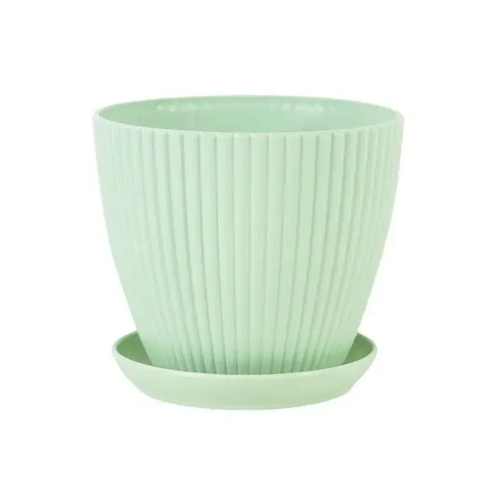 Pot de fleur en plastique plantes rondes succulentes Pot jardinières à rayures verticales avec plateau décoration intérieure de bureau à domicile