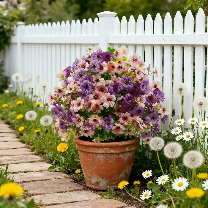 Décoration florale artificielle violette sur piquet pour jardin