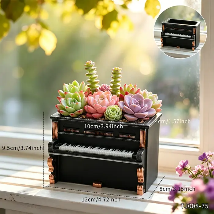 Mini pot de fleurs créatif en forme de piano, style rétro, en résine, pour plantes succulentes, peti