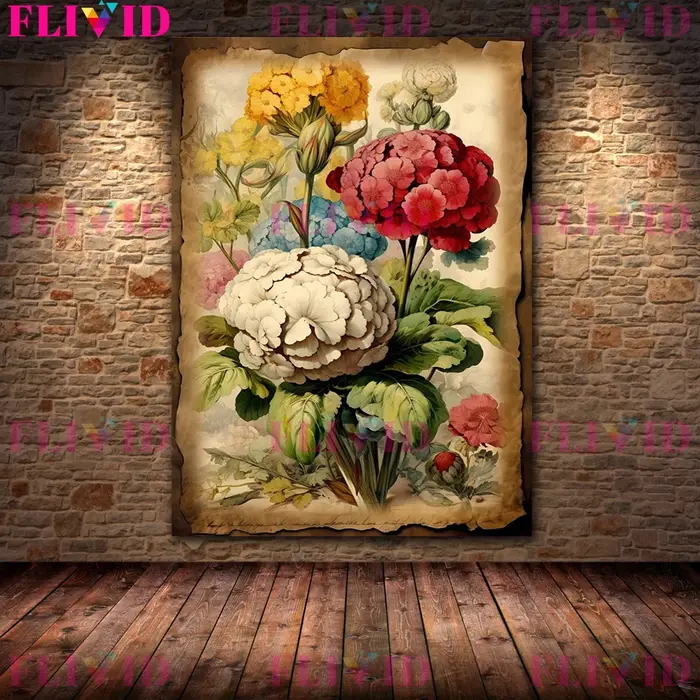Botanical Junk Journal,Shabby Floral Art Poster and Print,Botanical Garden Vintage Wall Art Canvas Painting,Home Decor, Unframed