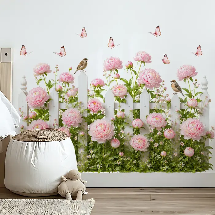 Papier peint mural floral 3D pivoine rose