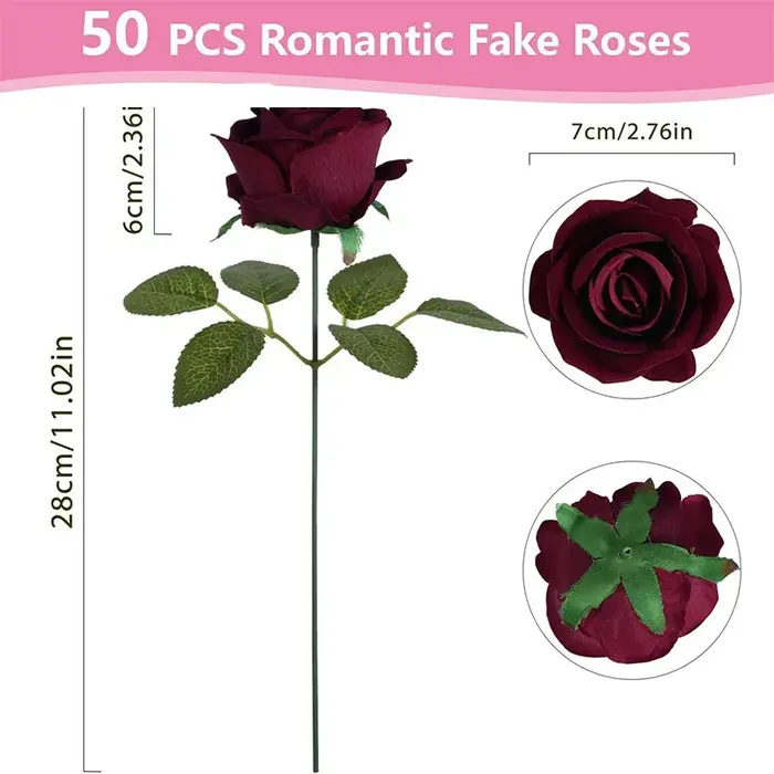 Fleurs artificielles Roses en velours 50 pièces Bouquet