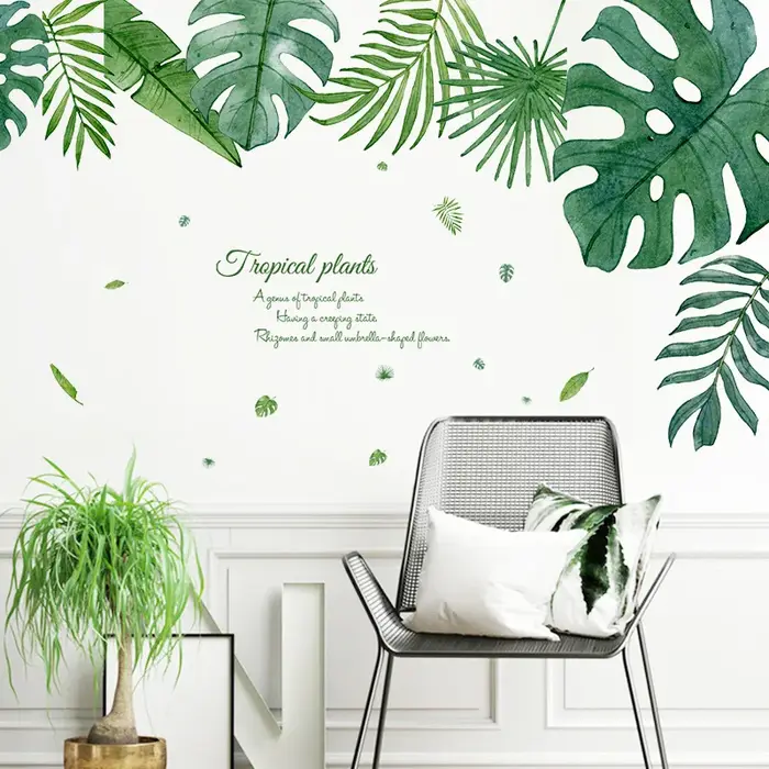 Autocollant mural Feuilles de plantes tropicales pour chambre à coucher