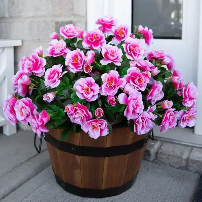 2 pièces/1 ensemble extérieur automne artificiel rouge azalée haute qualité fleurs buissons résistant aux UV décor