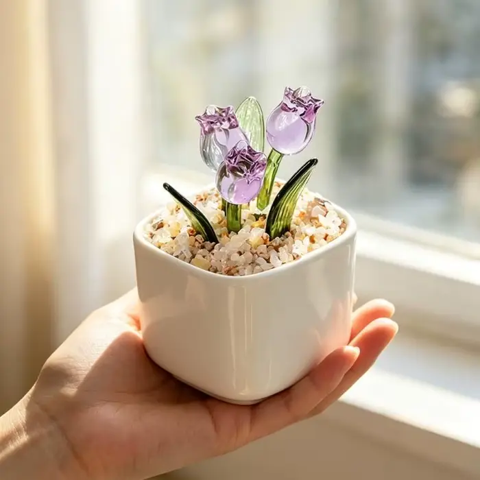 Bouquet tulipes en plastique en verre
