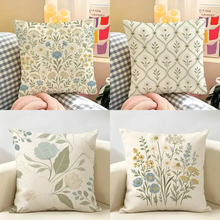 Housse de coussin géométrique aux motifs de fleurs sauvages colorées