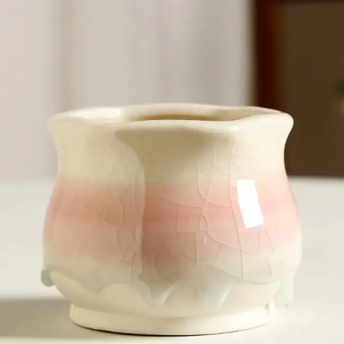 Pot à succulentes en céramique émaillée effet dégradé craquelé