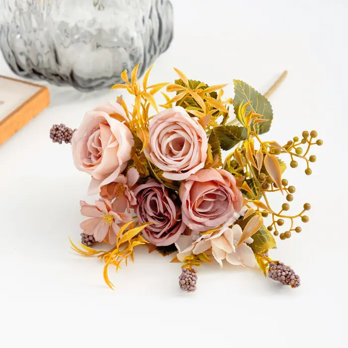 Roses automne fleurs artificielles soie pivoine hortensia grand Bouquet de mariée mariage maison fête bricolage décoration fausses fleurs