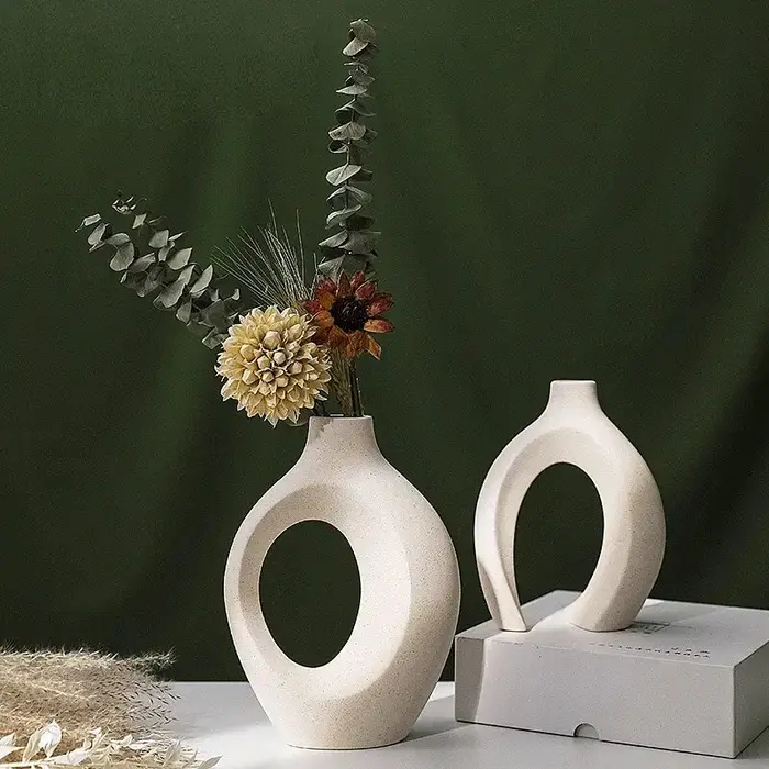 NOUVEAU Lot de 2 pots de fleurs circulaires creux en céramique style nordique