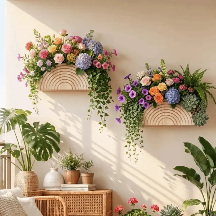 Boîte à fleurs murale en bois