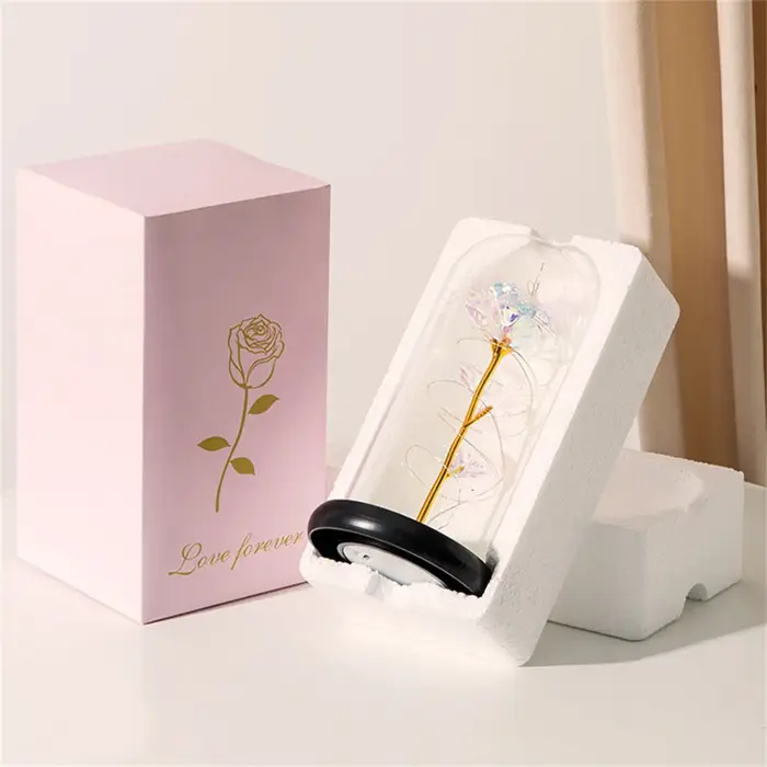 LED Galaxy Rose Eternal 24k Gold Foil Flower with String Lights and Box