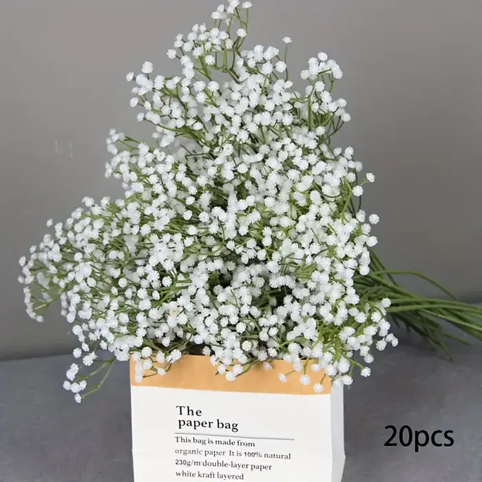 20 fleurs artificielles réalistes en gypsophile blanc – Élégantes fausses fleurs pour bouquets de ma