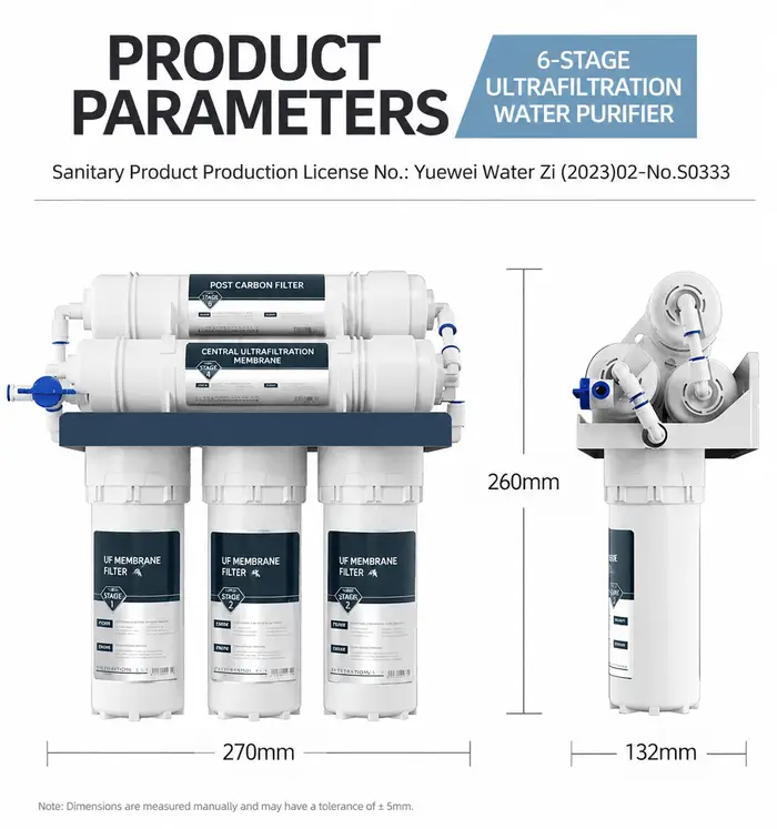 Purificateur d'eau à ultrafiltration 6 étapes, grand débit, anti-calcaire, filtre sous évier pour ro
