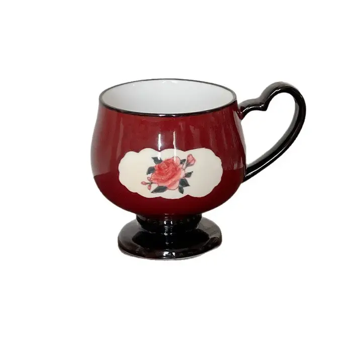 Tasse en céramique vintage Peony & Lily of the Valley – Tasse élégante du milieu du siècle, tasse à café à pieds hauts de grande capacité
