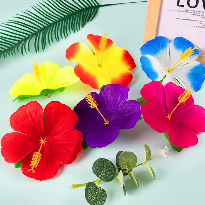 12/24 pièces fleurs d'hibiscus décorations de fête hawaïenne