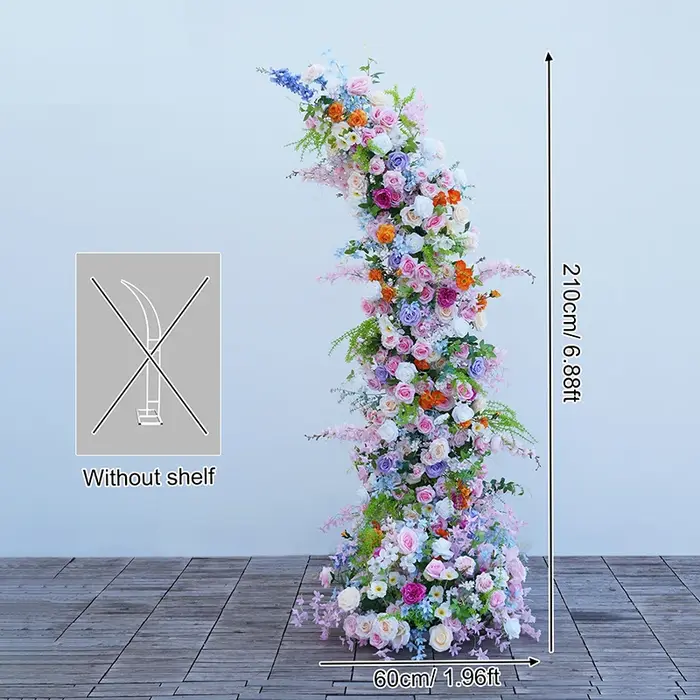 Arc en corne de Rose verte colorée romantique, Arrangement de rangées de fleurs pour événement de ma