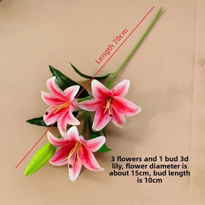 1 lot avec 3 fleurs et 1 bouton de fleur artificielle de lys