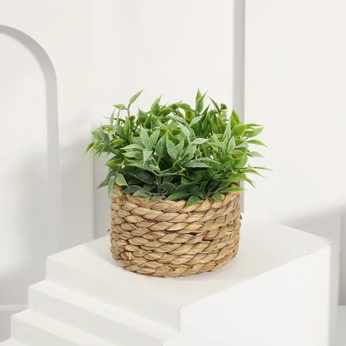 XIYA fleur vert plantes artificielles Eucalyptus herbe tissé petites plantes en pot herbe Mound 11 c