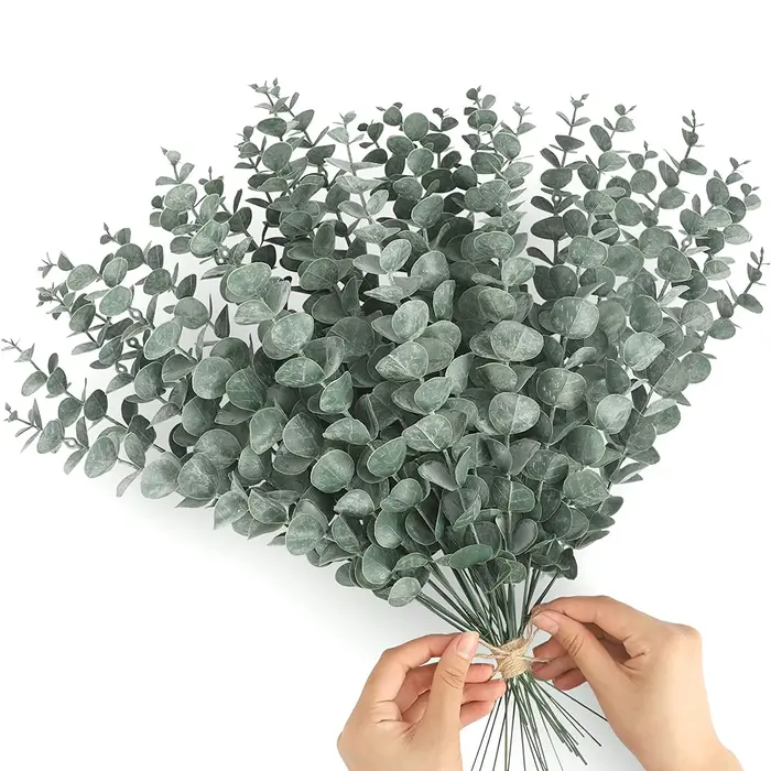 Yannew 12 pièces tiges d'eucalyptus artificielles argent Dollar verdure fausses plantes pour Bouquet