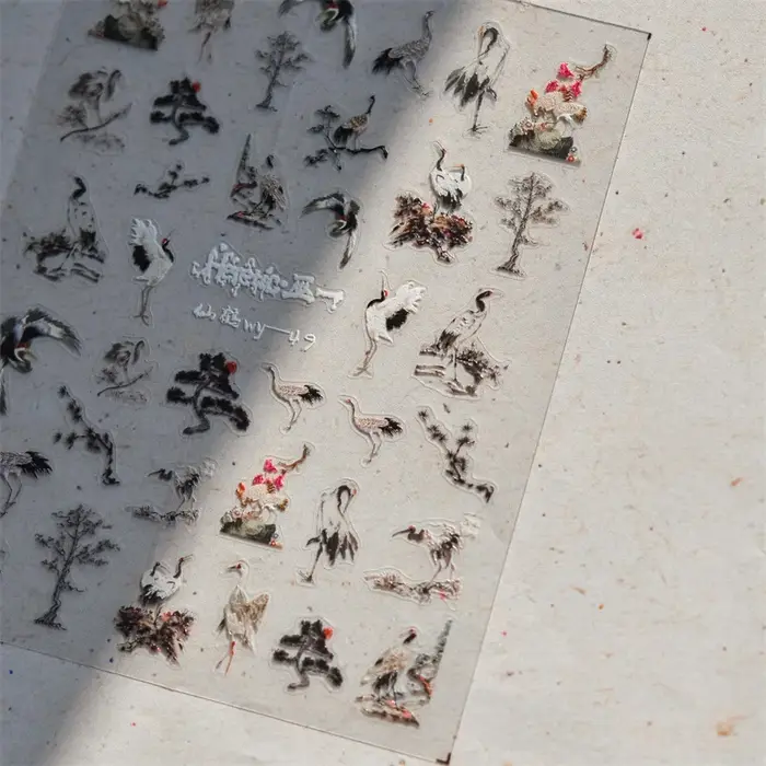 Fleur de pêcher pie branche oiseau bleu papillon rose fleurs pétale charmant 5D Nail Art autocollant