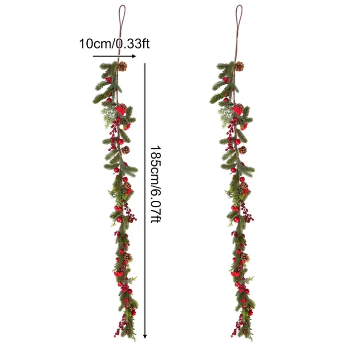 Angela fleur 6.07ft rouge baie vert pin aiguille pomme de pin rotin noël nouvel an cheminée décor suspendus vigne accessoires A205866