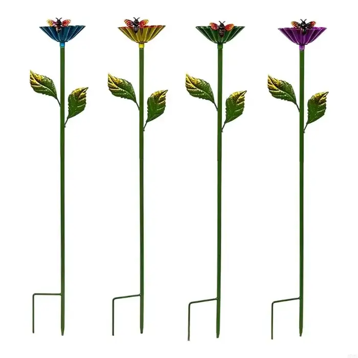 Jeu 4 piquets jardin fleurs en métal pour l'extérieur, pics à fleurs en fer pour bords pelouse, allé