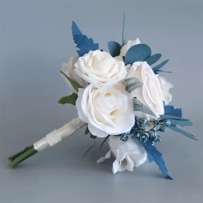 E8bd fleur corsage artificiel champagne bouquet rose paon bleu photo accessoires