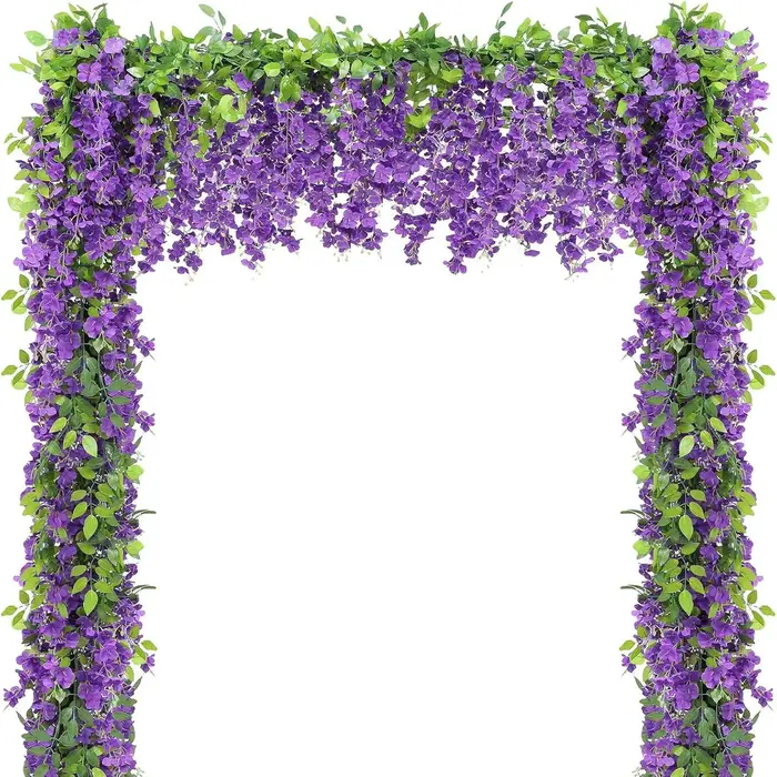 Guirlande de fleurs de glycine artificielle en soie blanche de 1