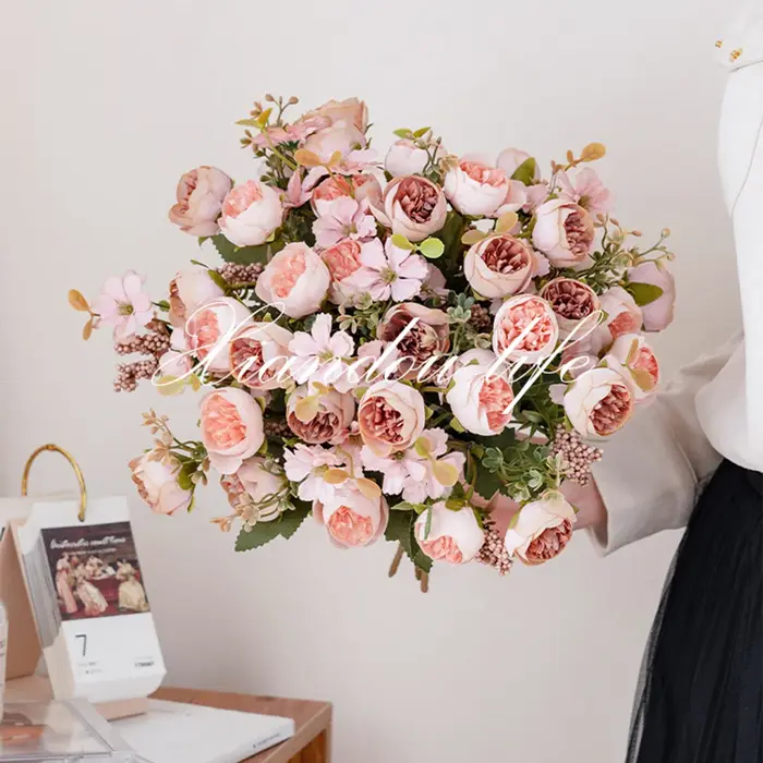 Fleurs artificielles en soie bourgeon de thé Rose couronne de pivoine saint valentin mariage Bouquet de mariée maison