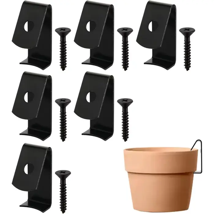 6 clips pour pots de fleurs, supports pour pots en terre cuite, crochets muraux en fer avec vis, pou