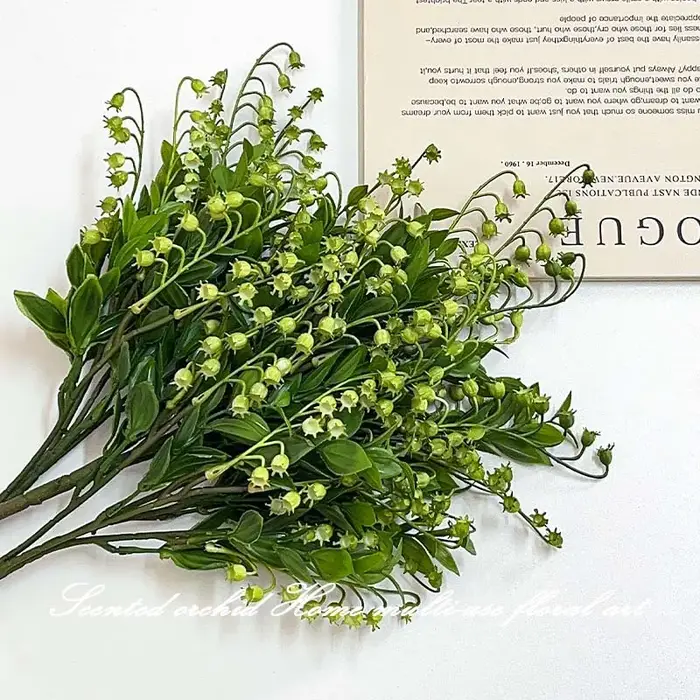 Bouquet de fleurs artificielles, 5 pièces, 5 fourches, lys du val, arrangement floral pour mariage, orchidée, décoration pour fête, maison, salon