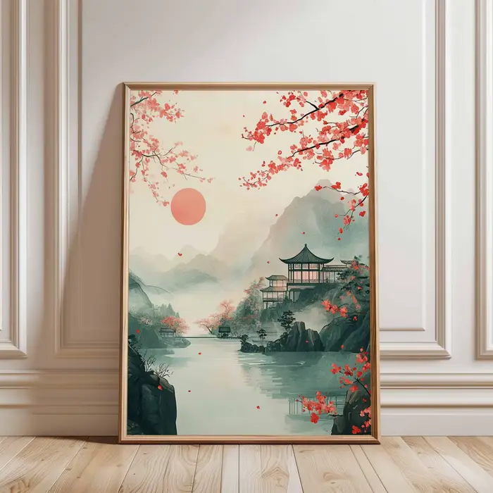 Affiche imprimée sur toile avec motif de fleurs de cerisier japonaises