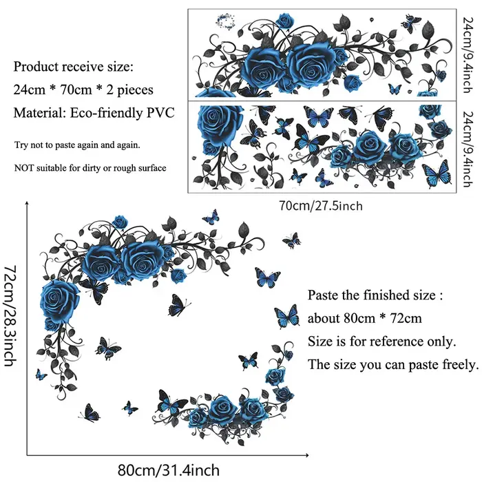Autocollant mural papillon rose bleu