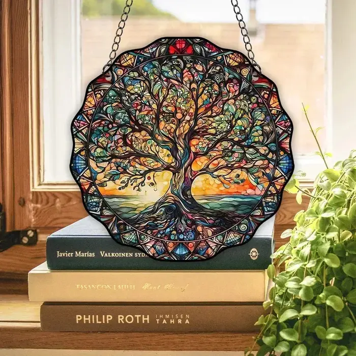 Ornement en acrylique Arbre de Vie - Décoration murale ronde pour la lumière du soleil