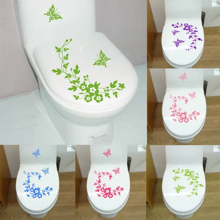 Autocollants muraux papillon et fleur pour salle de bain, décoration intérieure, autocollants décoratifs, papier peint mural pour toilettes et armoires