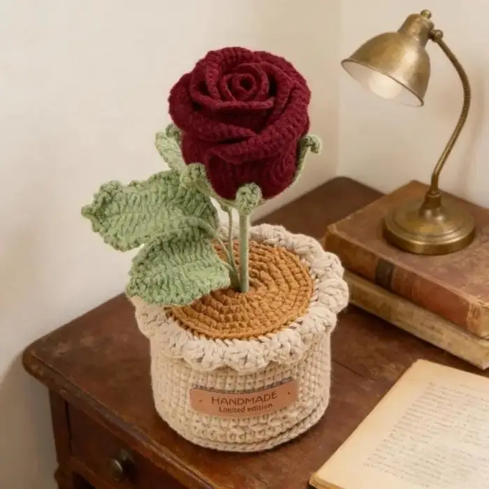 Arrangement fleurs roses Crochet