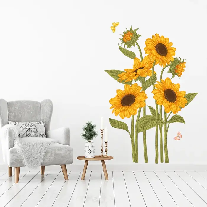 2 pièces d'autocollants muraux papillon tournesol pour salon