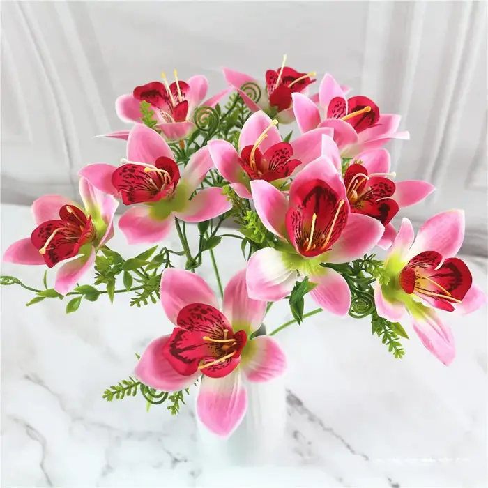 10 pièces/Bouquet fleur d'orchidée artificielle soie blanche fausse