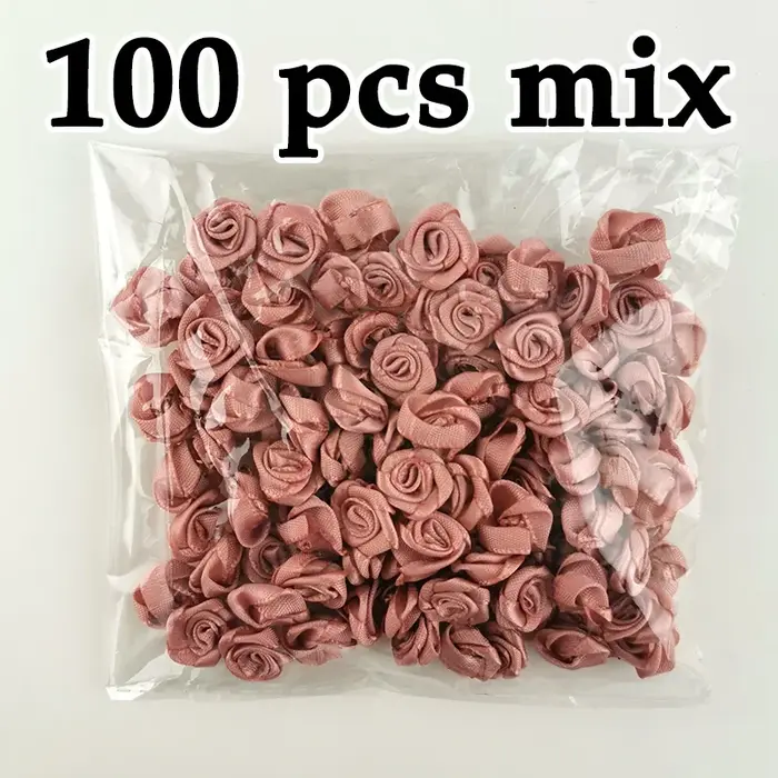 Mini fleurs artificielles en ruban de satin rose