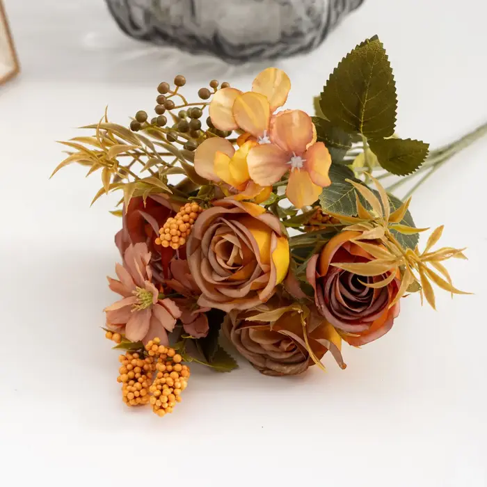 Roses automne fleurs artificielles soie pivoine hortensia grand Bouquet de mariée mariage maison fêt