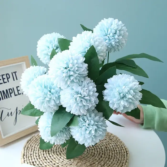 Simulation d'aloès vert fleurs soie 10 têtes boule chrysanthème Bouquet Auditorium décoration plantes