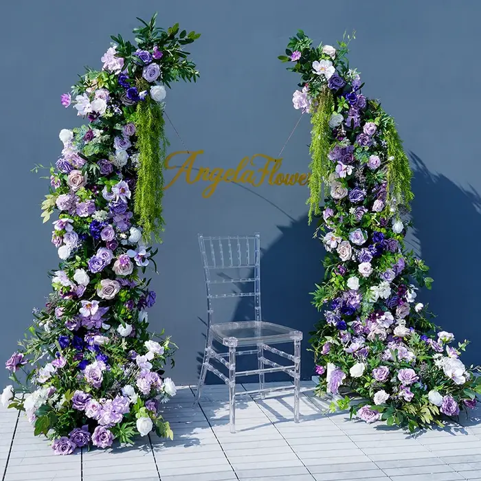 A8728 violet Rose verdure glycine fleur rangée corne arc cadre décor fournitures mariage scène sol Floral Arrangement accessoires